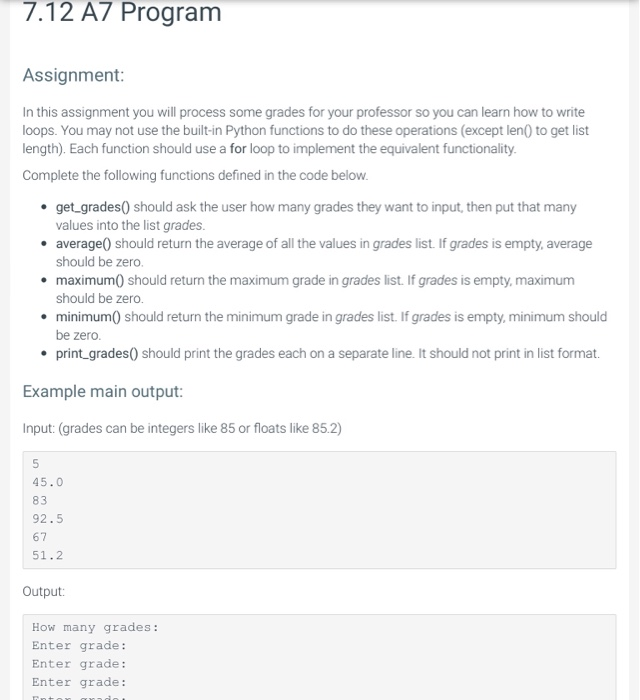 Solved Use For loops in Python program Assignment:In this | Chegg.com