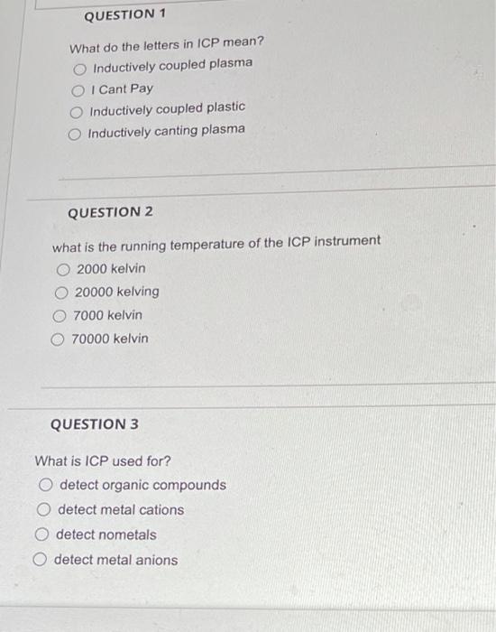 Solved QUESTION 1 What do the letters in ICP mean?
