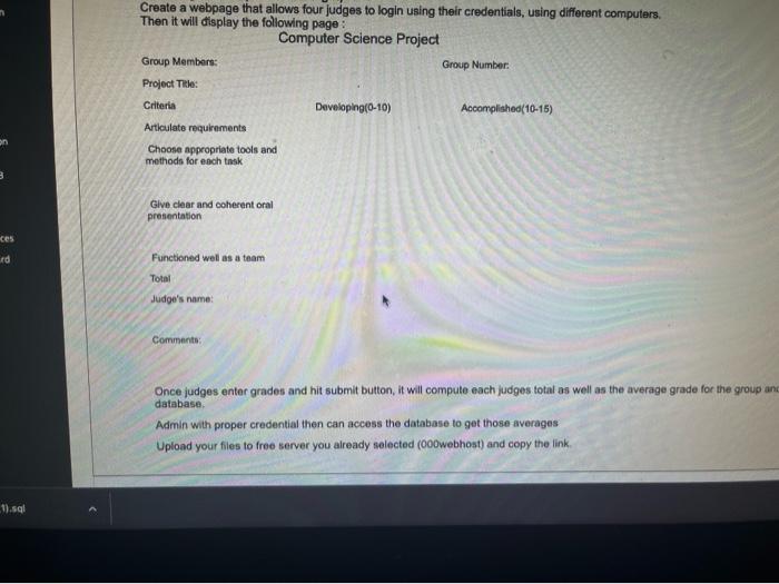 Solved Create A Webpage That Allows Four Judges To Login | Chegg.com