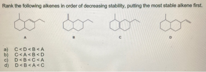 Solved Rank the following alkenes in order of decreasing | Chegg.com