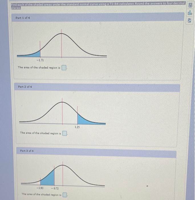 Solved Find each of the shaded areas under the standard