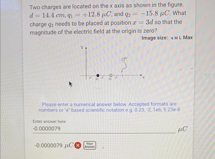 Solved Two charges are located on the x axis as shown in the | Chegg.com