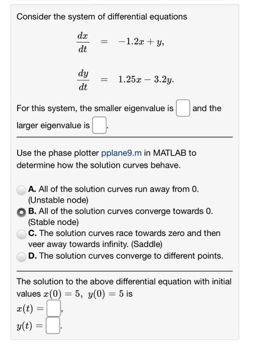 Solved Consider the system of differential equations dx dt | Chegg.com