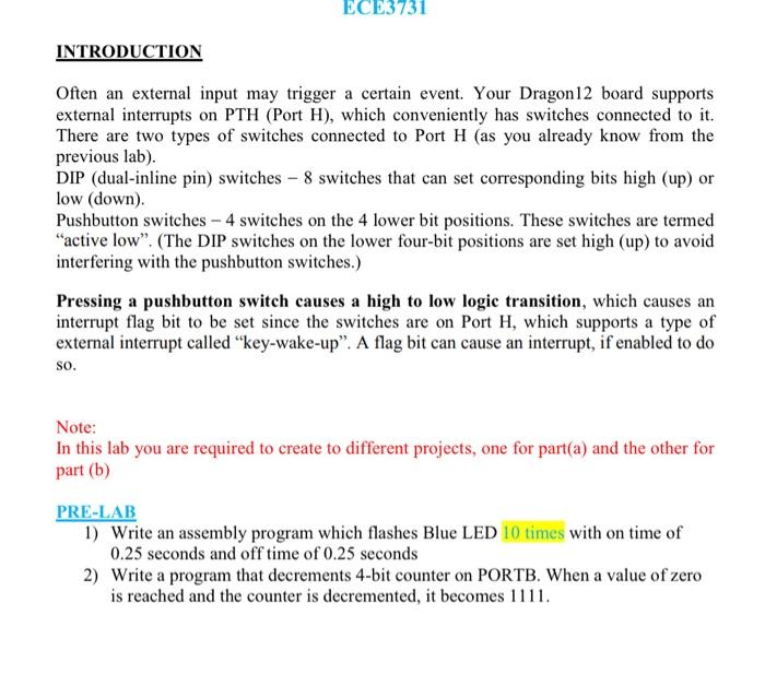 Solved INTRODUCTION Often An External Input May Trigger A | Chegg.com