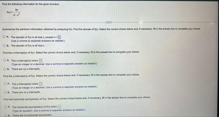 Solved Find the following information for the given | Chegg.com