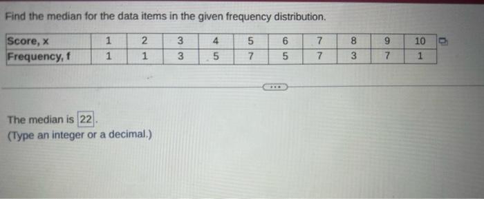 Solved Find the mean for the data items in the given | Chegg.com