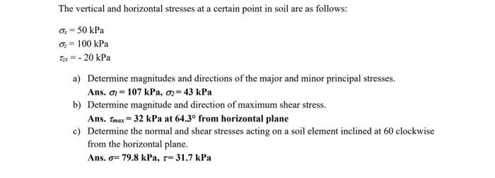 Solved The vertical and horizontal stresses at a certain | Chegg.com