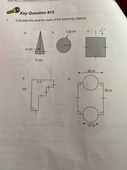 Solved Key Question #15 1. Calculate the area for each of | Chegg.com