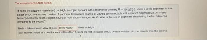 Solved The answer above is NOT correct 1 point) The apparent | Chegg.com