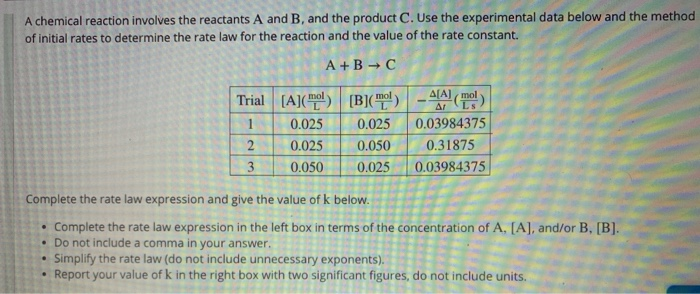 Solved A chemical reaction involves the reactants A and B, | Chegg.com