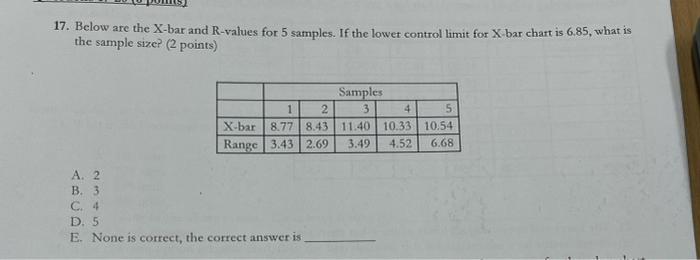 solved-17-below-are-the-x-bar-and-r-values-for-5-samples-chegg