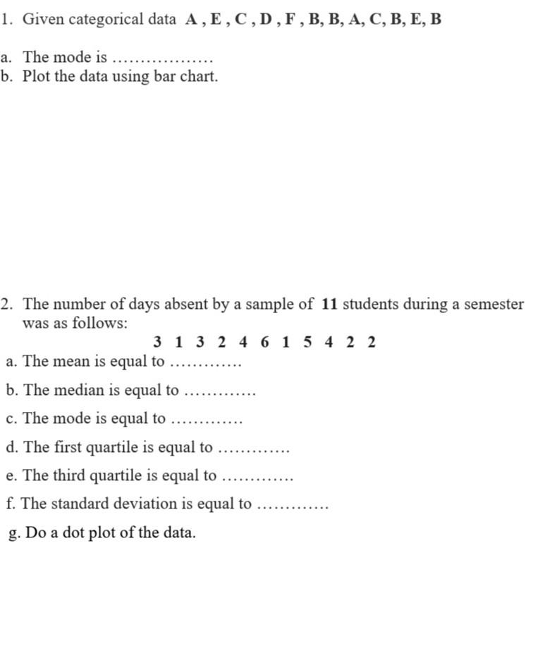 1 Given Categorical Data A E C D F B B A C B Chegg Com