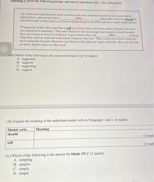 Solved Vilestion 3. Read the following passage and answer | Chegg.com