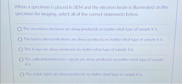 Solved When a specimen is placed in SEM and the electron | Chegg.com
