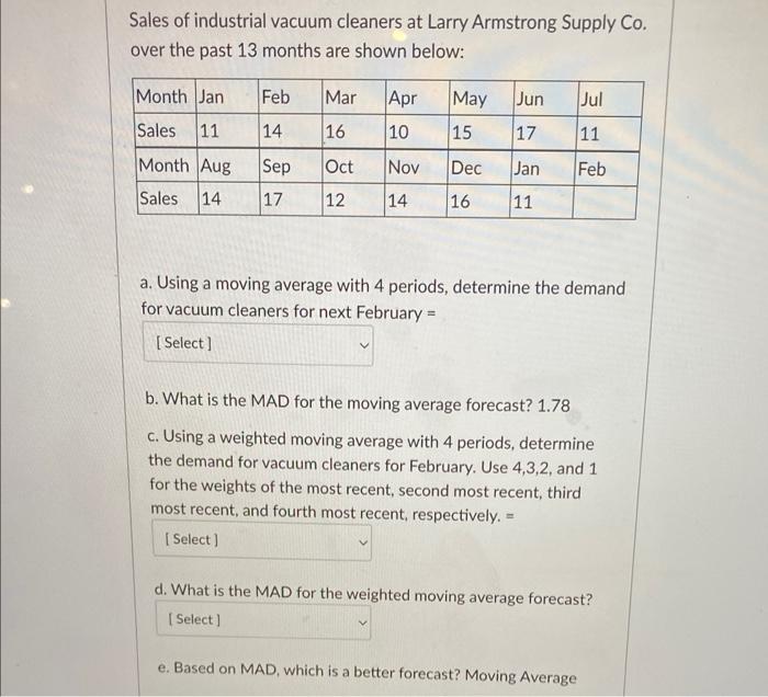 Solved Sales of industrial vacuum cleaners at Larry