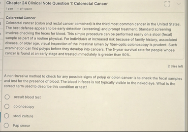 Solved Chapter 24 ﻿Clinical Note Question 1: Colorectal | Chegg.com