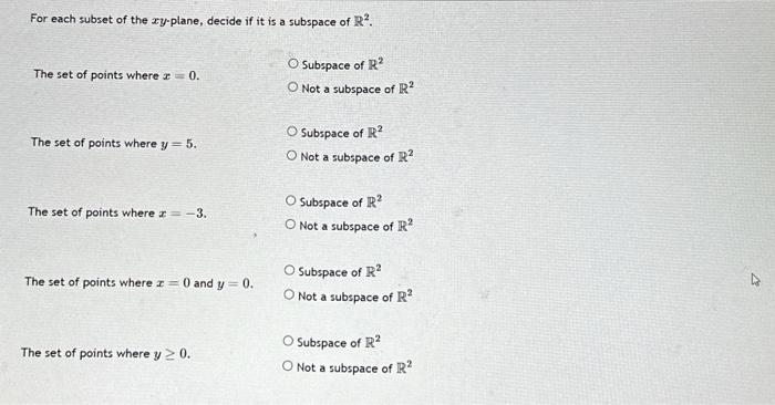 Solved For each subset of the xy-plane, decide if it is a | Chegg.com