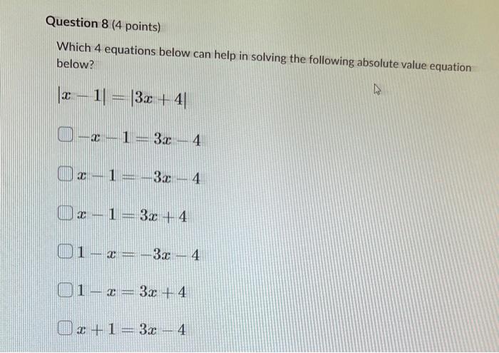 Solved Question 8 (4 points) Which 4 equations below can | Chegg.com