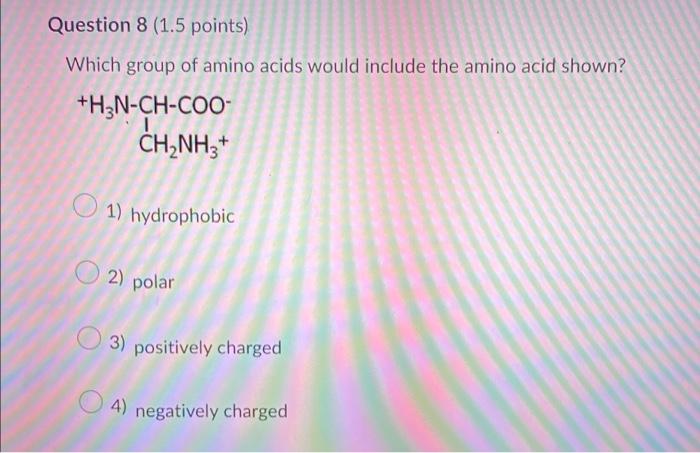 Solved Question 2 (1.5 points) Which group of amino acids | Chegg.com