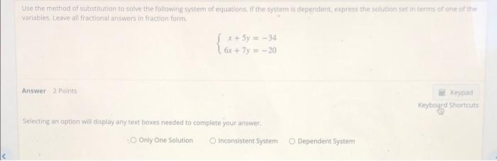 Solved Use the method of substitution to solve the following | Chegg.com