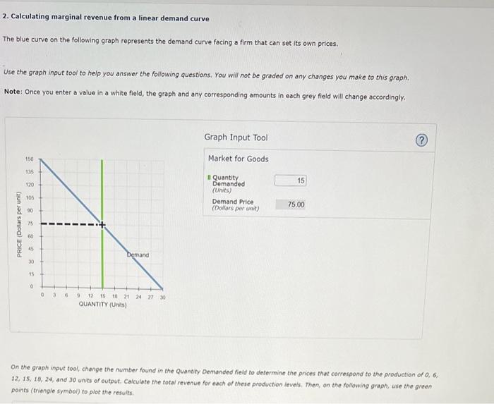 2. Calculating marginal revenue from a linear demand curve
The blue curve on the following graph represents the demand curve