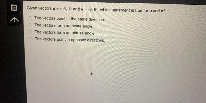 Solved Given vectors u = (-5, 1) and v = (8,6), which | Chegg.com