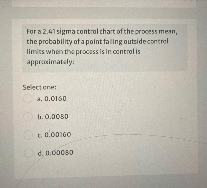 Solved For a 2.41 sigma control chart of the process mean, | Chegg.com