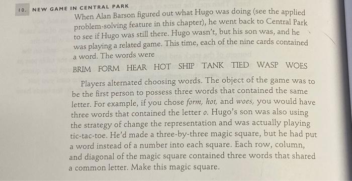 Solved 10. NEW GAME IN CENTRAL PARK When Alan Barson figured | Chegg.com
