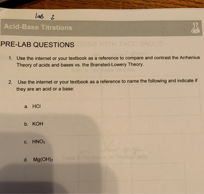 Solved lab 2 AcidBase Titrations TACO PRELAB QUESTIONS 1.