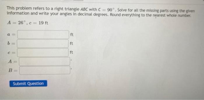 Solved This problem refers to a right triangle ABC with C = | Chegg.com