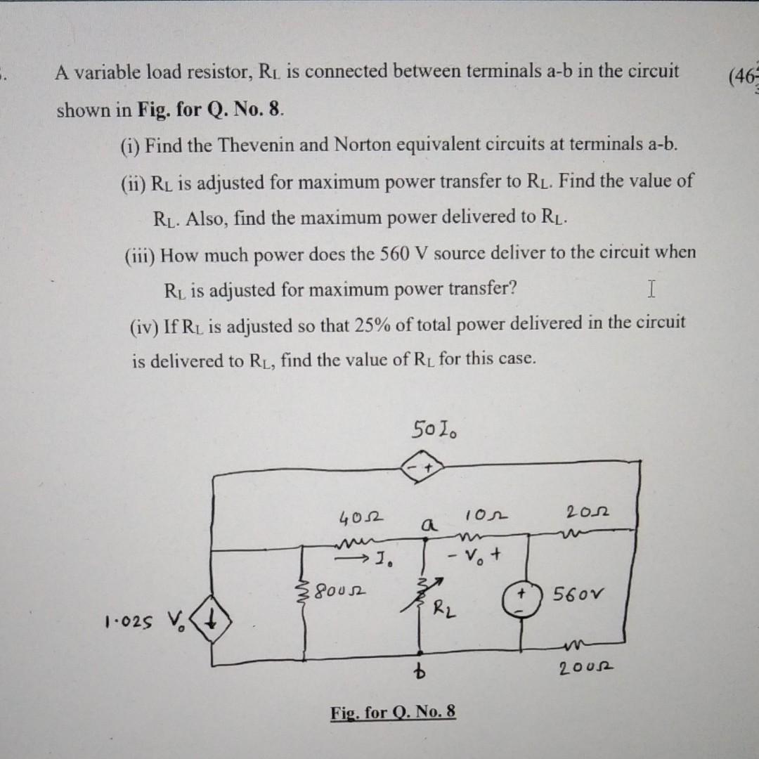Solved A variable load resistor, RL is connected between