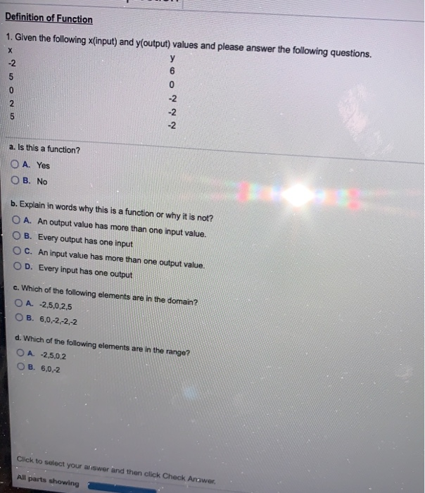 Solved Definition of Function 1. Given the following | Chegg.com