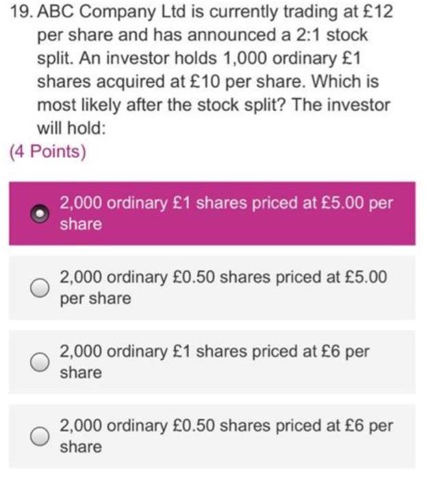 Solved 19. ABC Company Ltd Is Currently Trading At £12 Per | Chegg.com