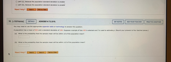 Solved O part (c), because the population standard deviation | Chegg.com