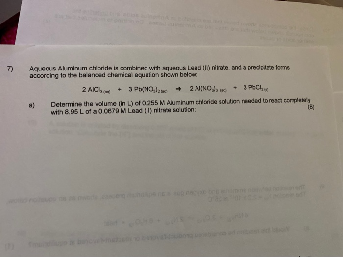 Solved 7) Aqueous Aluminum chloride is combined with aqueous