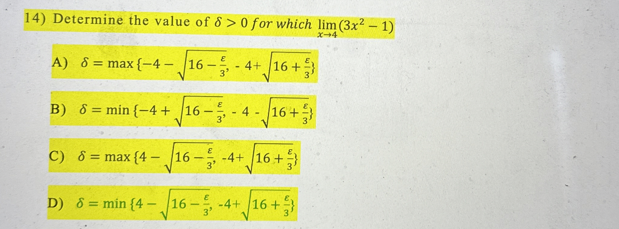 Solved Determine the value of δ>0 ﻿for which | Chegg.com