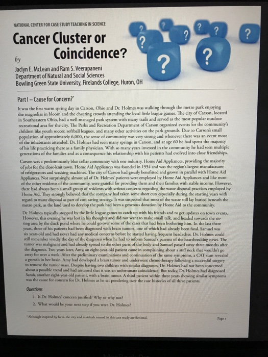 Cancer cluster or coincidence case study answers 05 image
