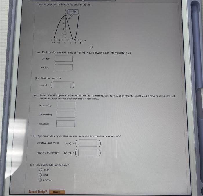 Solved Use the graph of the function to answer (a)−(e). (a) | Chegg.com