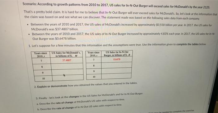 Solved Scenario: According To Growth Patterns From 2010 To | Chegg.com