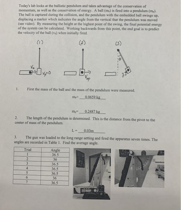 Solved Today's lab looks at the ballistic pendulum and takes | Chegg.com