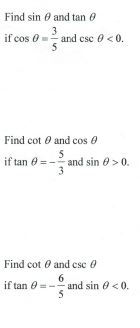 Solved Find sinθ ﻿and tanθ ﻿if cosθ=35 ﻿and cscθ