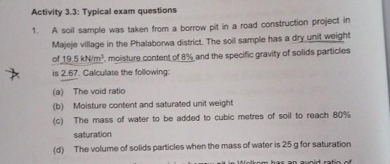 Solved Activity 3.3: Typical Exam Questions 1. A Soil Sample | Chegg.com