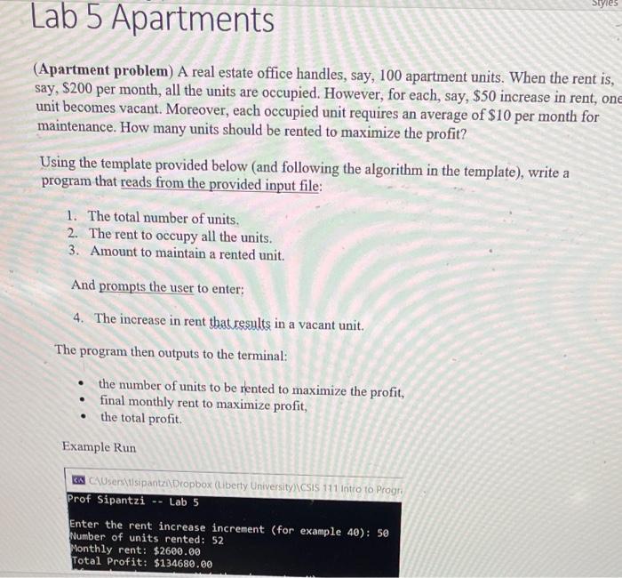 Solved Styles Lab 5 Apartments (Apartment Problem) A Real | Chegg.com