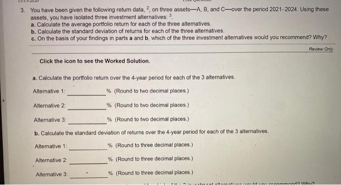 Solved 3. You have been given the following return data, ? | Chegg.com