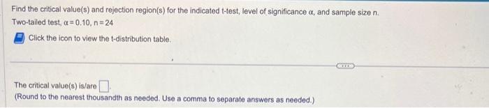 Solved Find the critical value(s) and rejection region(s) | Chegg.com