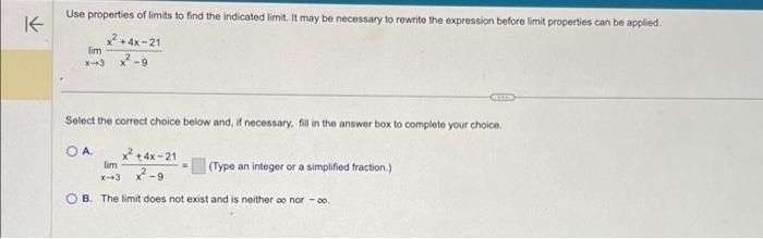 Solved Use properties of limits to find the indicated limit. | Chegg.com