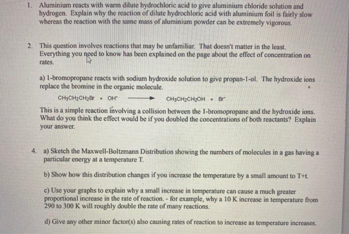 Solved 1 Aluminium Reacts With Warm Dilute Hydrochloric 2981