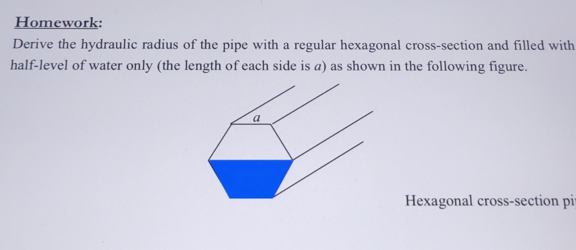 Solved Homework Derive the hydraulic radius of the pipe