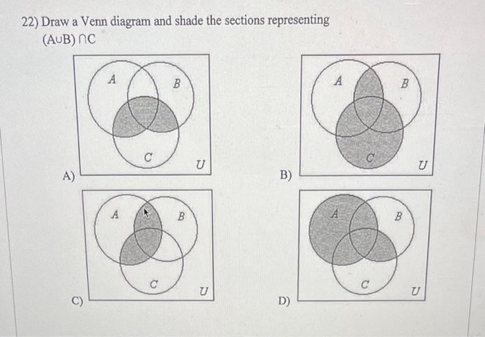 Solved 22) Draw A Venn Diagram And Shade The Sections | Chegg.com