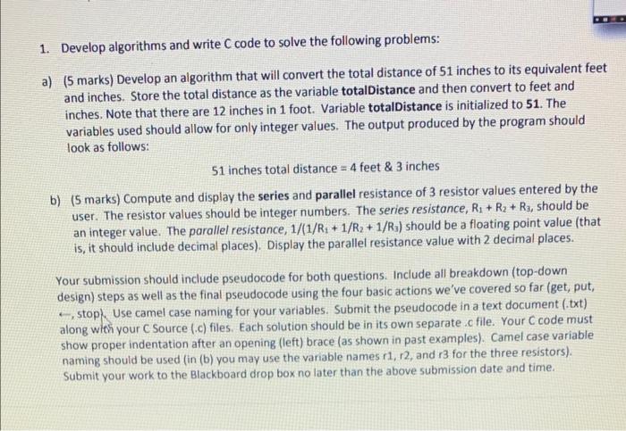 Solved 1. Develop algorithms and write C code to solve the | Chegg.com